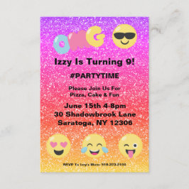 OMG Ombre Purpurina Emoji Invitación de cumpleaños