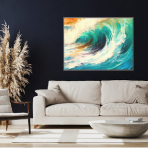 Onda de sol Negrita Naranja de arte oceánico Verde