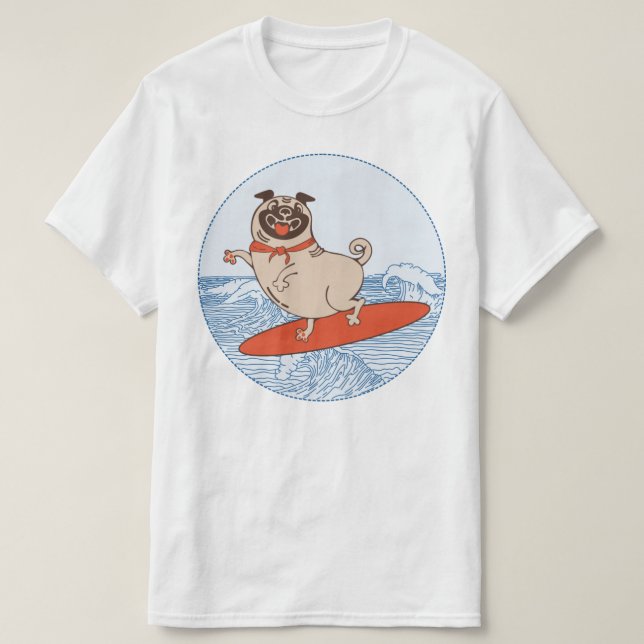 Onda montando perro de cerdo feliz en la camiseta  (Diseño del anverso)
