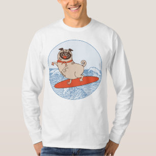 Onda montando perro de cerdo feliz en la camiseta 