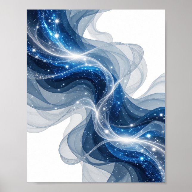 Ondas Azules y Estrellas Plateadas de Moda Arte de (Frente)