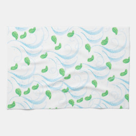 Ondas azules y toalla de cocina de hojas verdes