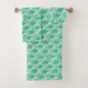 Ondas japonesas del vintage, verde de jade y