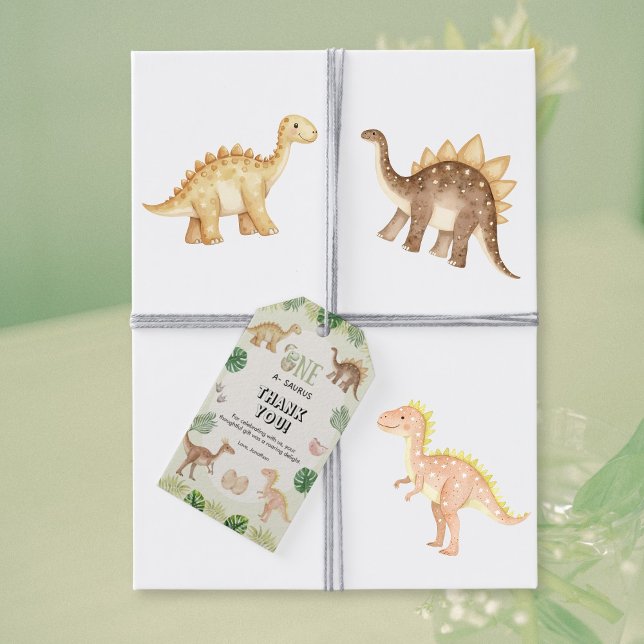 One a Saurus 1er cumpleaños etiqueta de regalo (Subido por el creador)