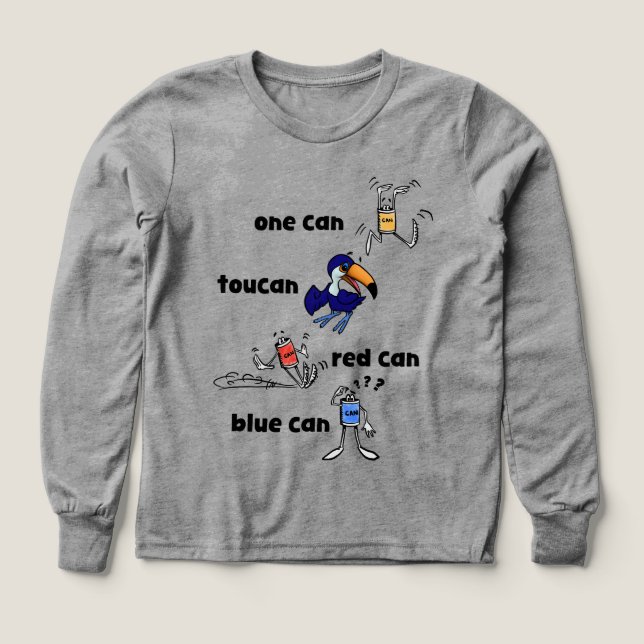 One Can Toucan Red Can Blue Can Boys LS Shirt (Diseño frontal)