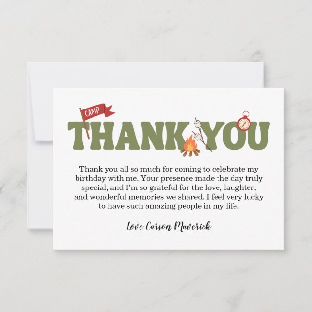 One Happy Camper Boys Birthday Thank You Card (Anverso)