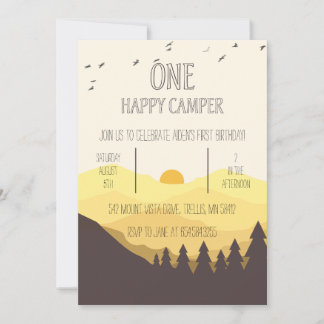 One Happy Camper Camping First Birday Invitación