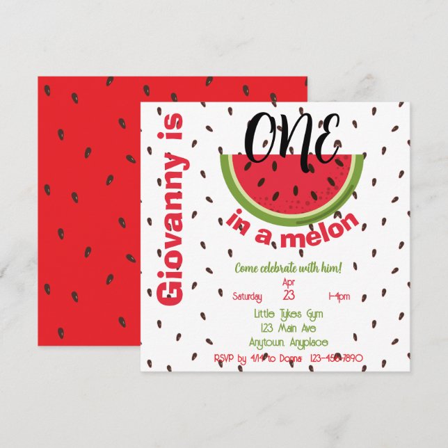 One in a Melon 1st Birthday Party Square (Anverso / Reverso)