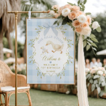 One Silly Goose Blue Gingham Birthday Welcome