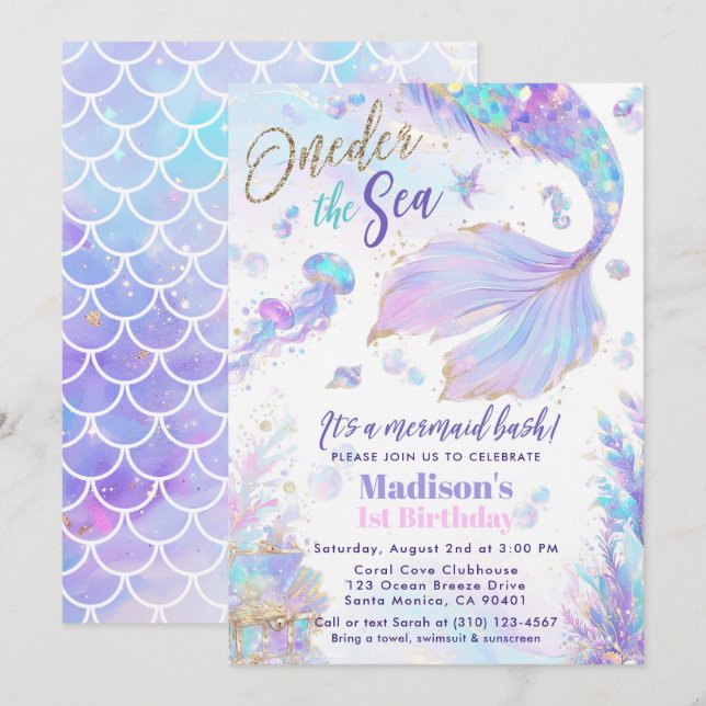 Oneder the Sea Mermaid primera invitación de cumpl (Anverso / Reverso)