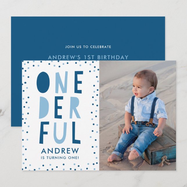 Onederful | Invitación de cumpleaños con foto para (Anverso / Reverso)