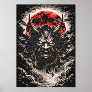 Oni Demonio en Luna Roja - Arte de Anime Japonés