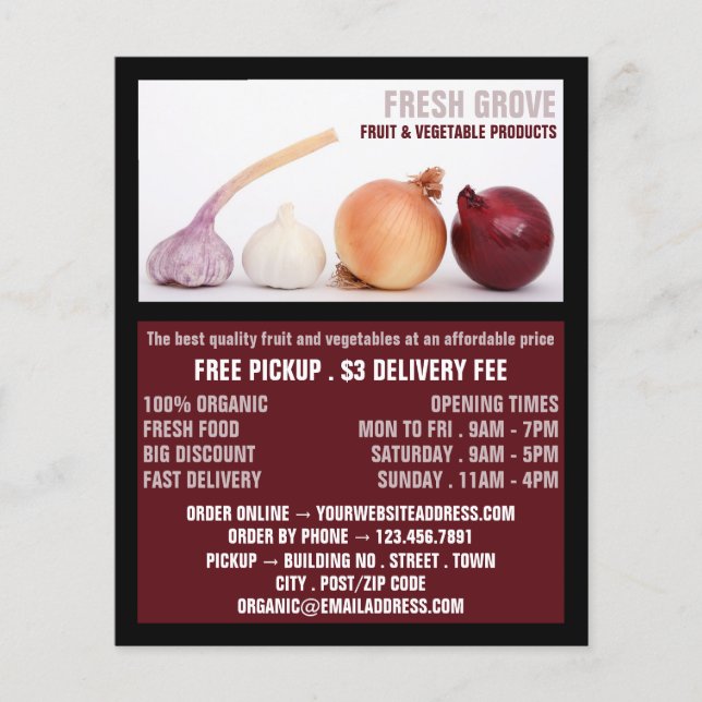 Oniones y ajo, publicidad de Greengrocers (Frente)