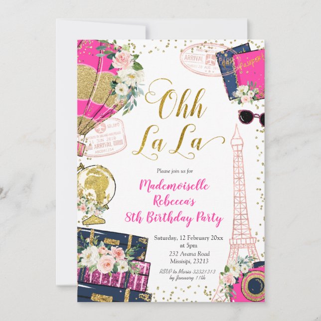 Ooh La La Chica Paris Invitación de cumpleaños (Anverso)