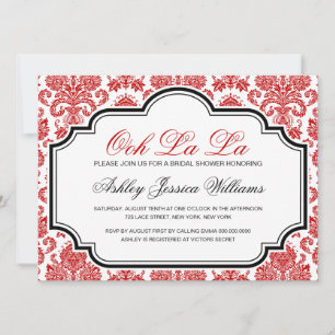 Ooh La La Red Damask Invitaciones a la ducha de no