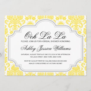 Ooh La La Yellow Damask Bridal Shower Invitaciones