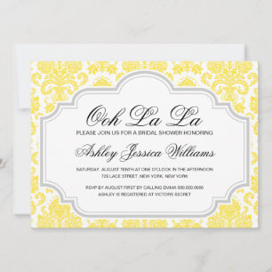 Ooh La La Yellow Damask Bridal Shower Invitaciones