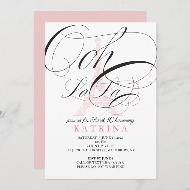 Ooh La Paris France Sweet 16 Invitación (Anverso / Reverso)