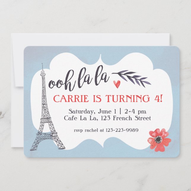 Ooh la Paris Invitación de cumpleaños (Anverso)