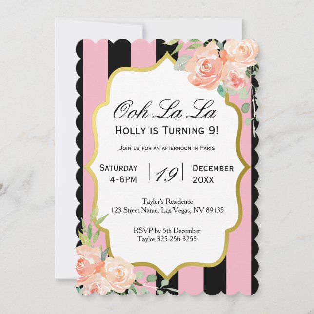 Ooh La Parisian Pink Birthday Invitación (Anverso)