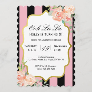 Ooh La Parisian Pink Birthday Invitación