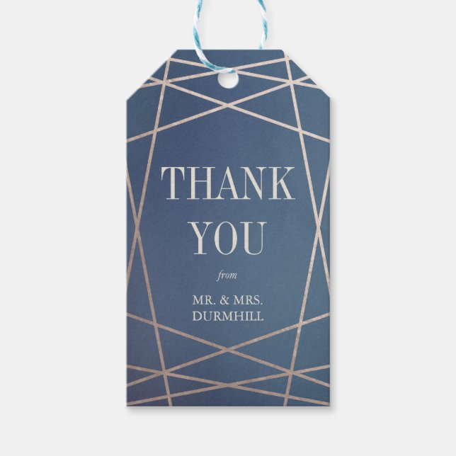 Opaline azul profundo y oro gracias etiqueta de re