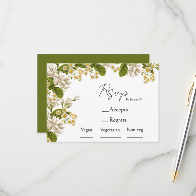 Opción de comida de boda verde y beige & rsvp (Anverso/Reverso In Situ)