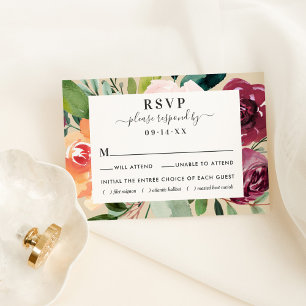 Opción de comida de respuesta RSVP de boda floral