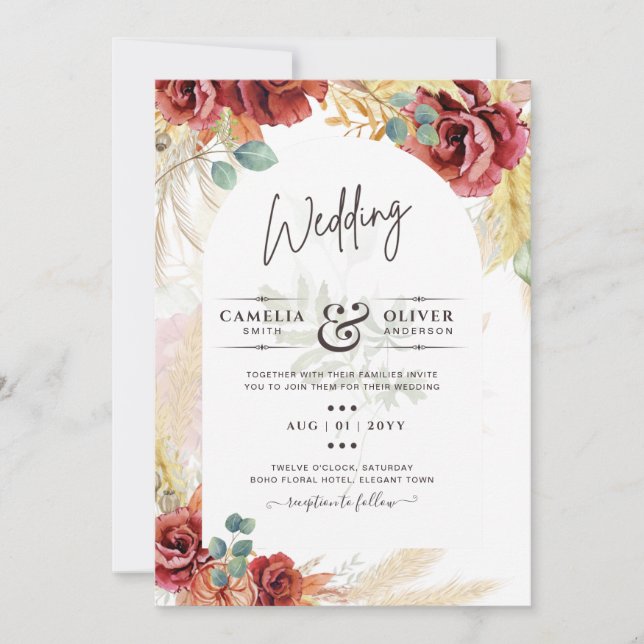 Opción digital de invitación a bodas florales de B (Anverso)