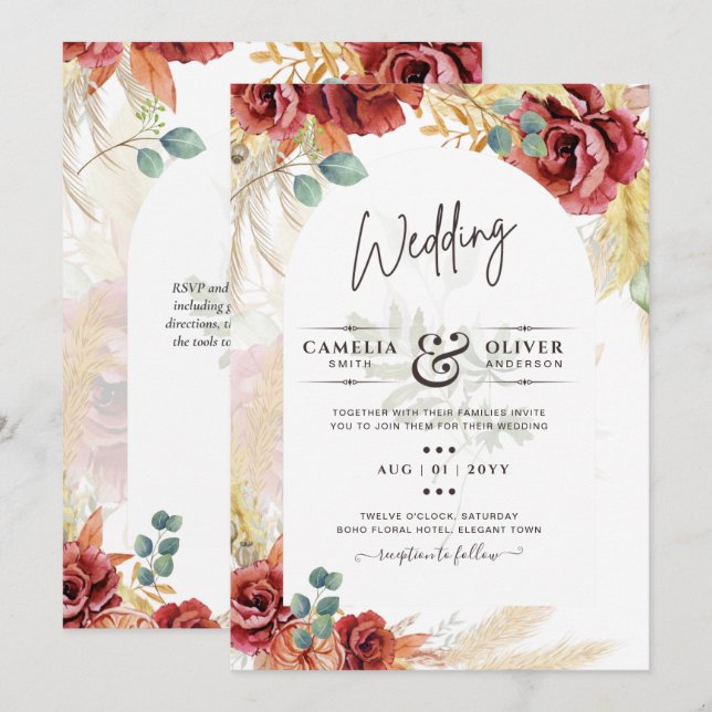 Opción digital de invitación a bodas florales de B (Anverso / Reverso)