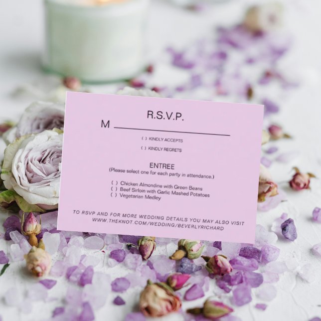Opciones de cena de lavanda pálida Boda Tarjeta RS (Subido por el creador)