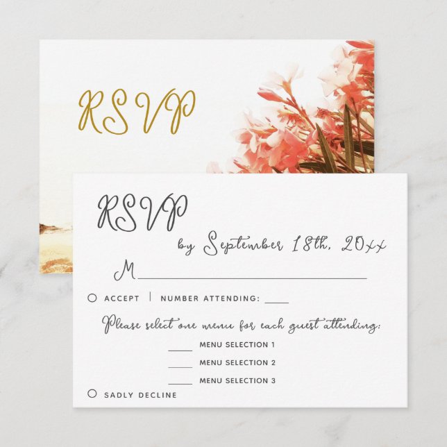 Opciones de menú floral de adelfa respuesta RSVP d (Anverso / Reverso)