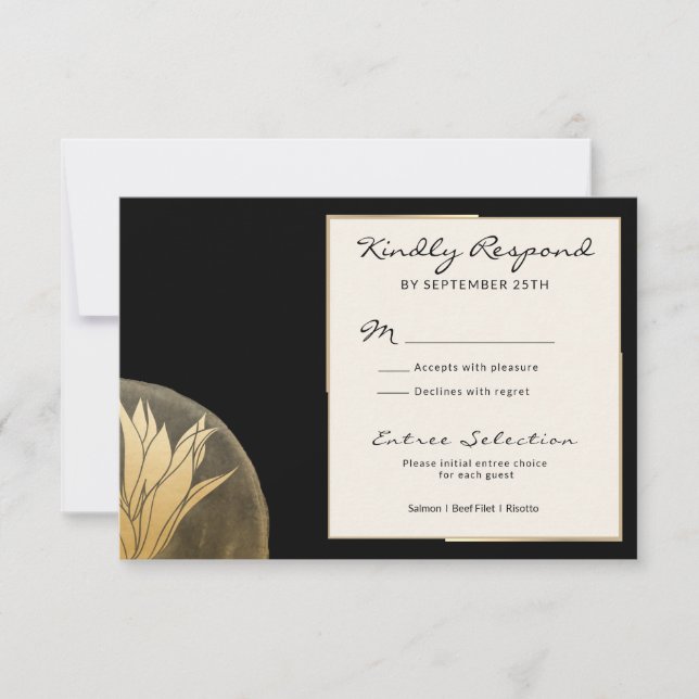 Opciones elegantes del menú RSVP Black Gold (Anverso)