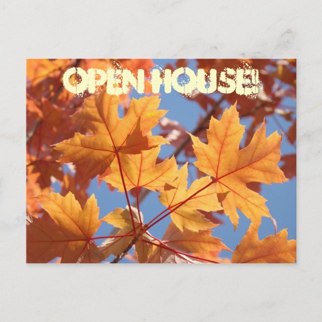 OPEN HOUSE! postales Invitaciones Eventos Otoño (Anverso)