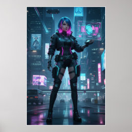Operativa ciberpunk neon – Póster de ciudad futuri