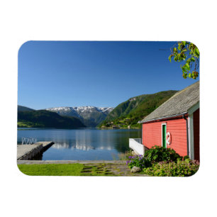 Opinión noruega del fiordo + imán del rectángul