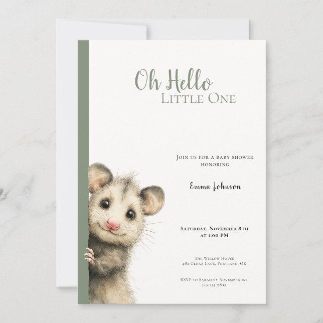 Opossum Woodland Baby Shower Invitation (Anverso)