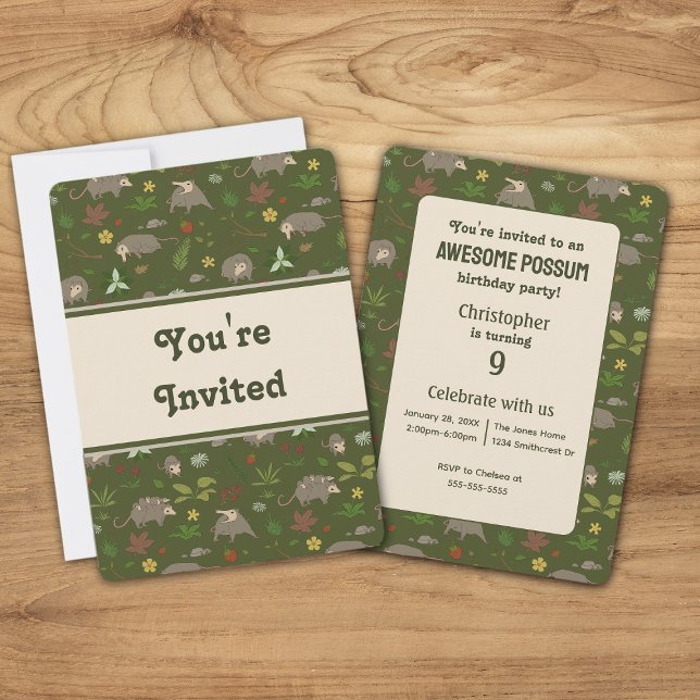 Opossums en la invitación a la fiesta de cumpleaño (Subido por el creador)