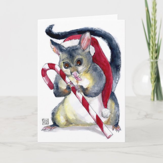 Oposum lindo de Santa con la tarjeta de Navidad (Anverso)