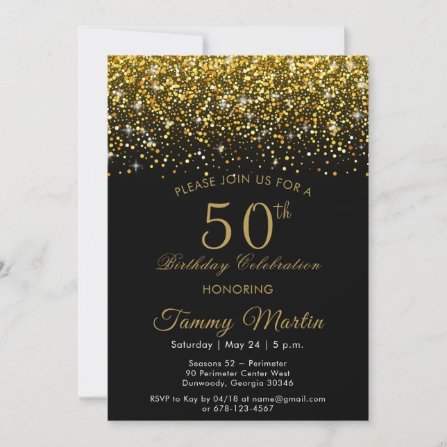 Opulent Gold Confetti Invitación a los 50 años (Anverso)