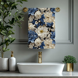 Opulent Navy Blue Ivory Gold Floral Towel