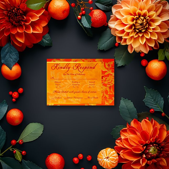 Opulenta boda floral Naranja mandarín RSVP (Elegant RSVP Mandarin Orange Enclosure Card )