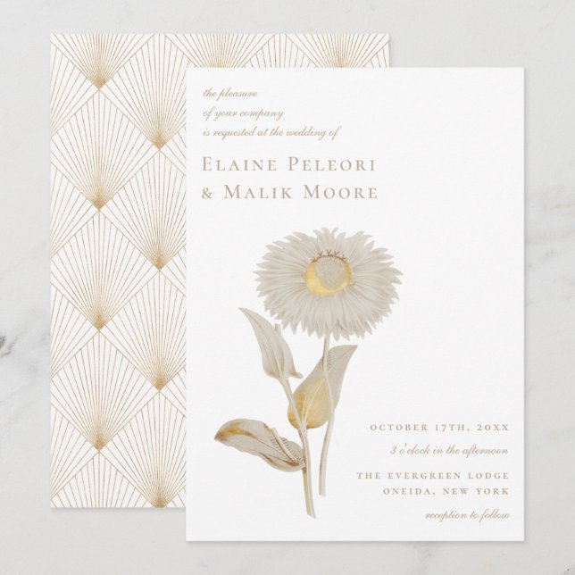 Opulenta Invitación a la Boda Floral Dorada (Anverso / Reverso)