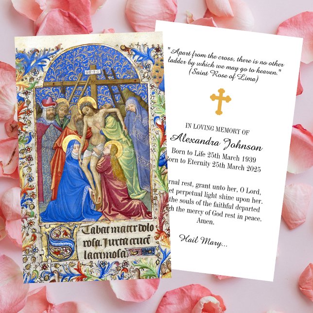 Oración conmemorativa cristiana crucifijo (Religious Christian Crucifix Crucifixion Cross Funeral Memorial Loss Prayer Sympathy Card)