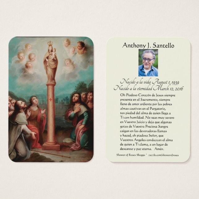 Oración conmemorativa del funeral español Mary El  (Anverso y reverso)