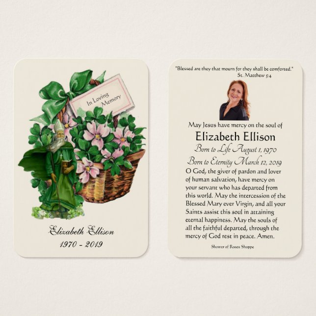 Oración conmemorativa del funeral irlandés St. Pat (Anverso y reverso)