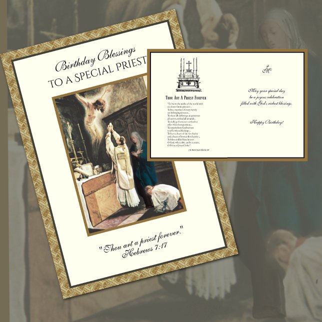 Oración de cumpleaños para sacerdote católico serv (Catholic Priest Birthday Greeting Card with the Sacrifice of the Holy Mass & Virgin Mary)
