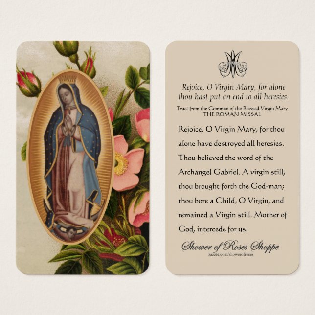 Oración de Guadalupe Mary contra las herejías (Anverso y reverso)