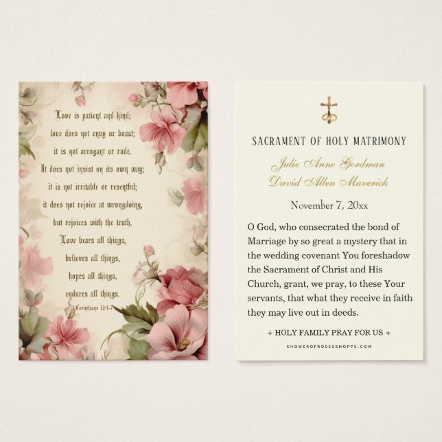 Oración de las Escrituras de Boda Floral Rosa Vint (Anverso y reverso)