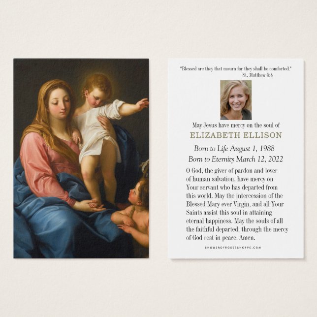 Oración en memoria de los funerales católicos Marí (Anverso y reverso)